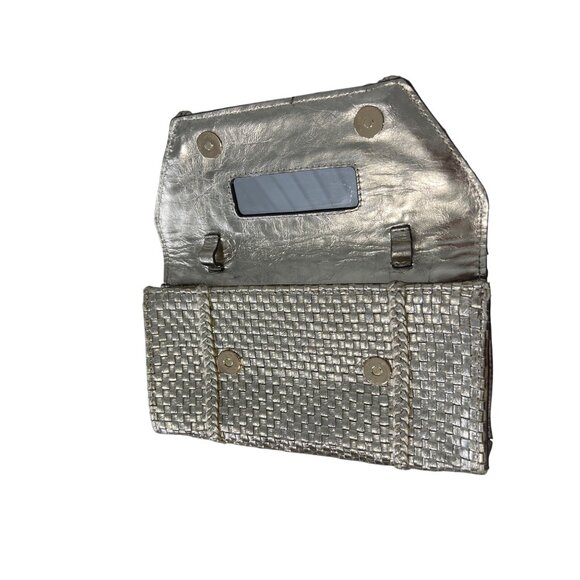 C Wonder by Christian Siriano Woven Leather Clutch Handbag Gold Metallic Party - Picture 3 of 8